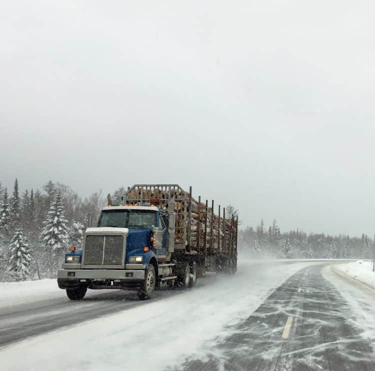 semi truck on icy road