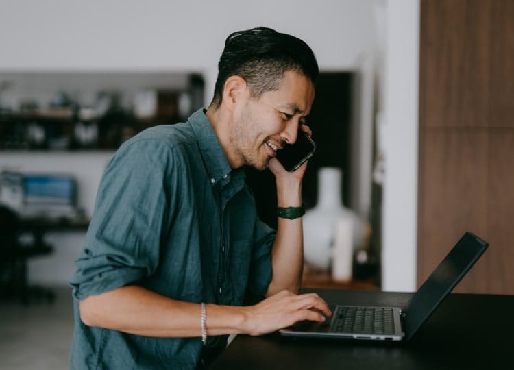 Man using devices